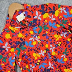 Maeve Anthropologie Women's Red Fruit Print Button Up Shirt Size 0P Tie Cuffs